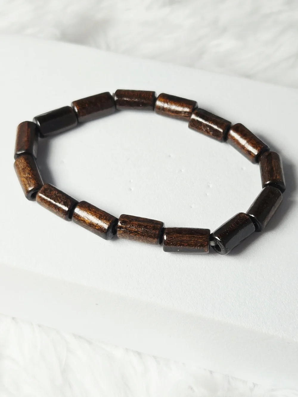 Coconut Wood Barrel Bead Stretch Bracelet Dark Brown Unisex Surfer Boho Jewelry